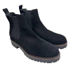 39 Enzo Tesoti Black Leather Chelsea Boots Made in Spain Lug-Sole Ankle Booties